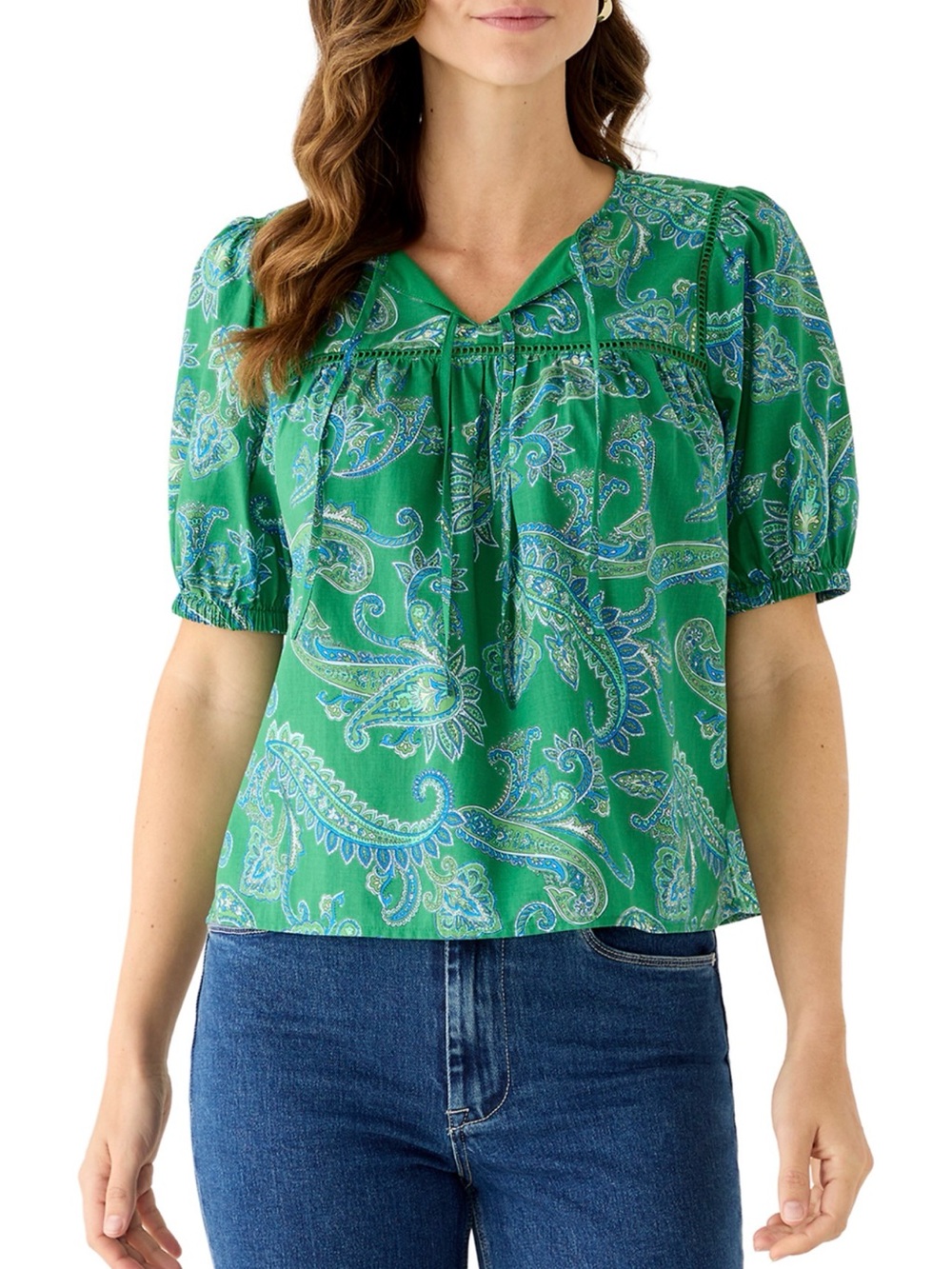 Philosophy Republic Clothing Paisley Forest Print Blouse, Green, Sz L